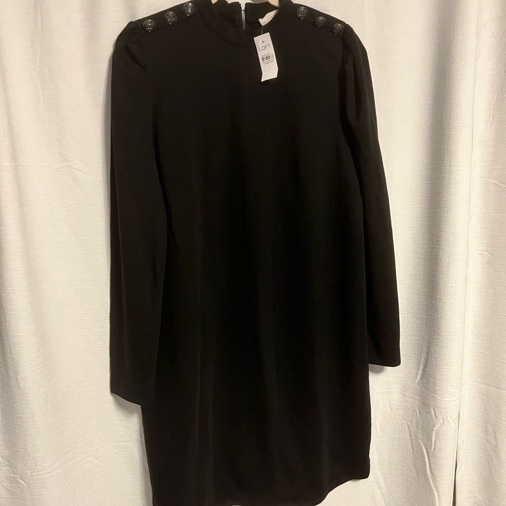 LOFT Black Long Sleeve Dress with Shoulder Buttons